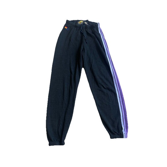 Aviator Nation Sweatpants Womens Medium Black Purple 5 Stripe Joggers USA RARE - Picture 4 of 8